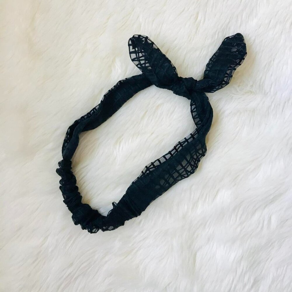 black sheer mesh bow headband